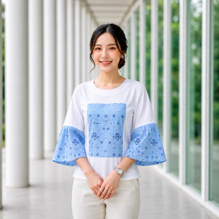 เสื้อคอกลม แขนกระดิ่งลายช้าง🛎🐘