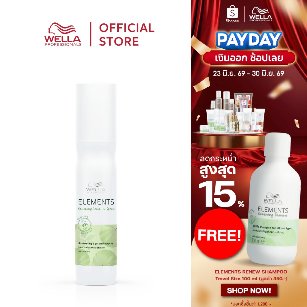 Wella Professionals อิลิเม้นท์ ลิฟ-อิน รีนิววิ่ง สเปรย์ 150มล. Elements Renewing Leave-in Spray