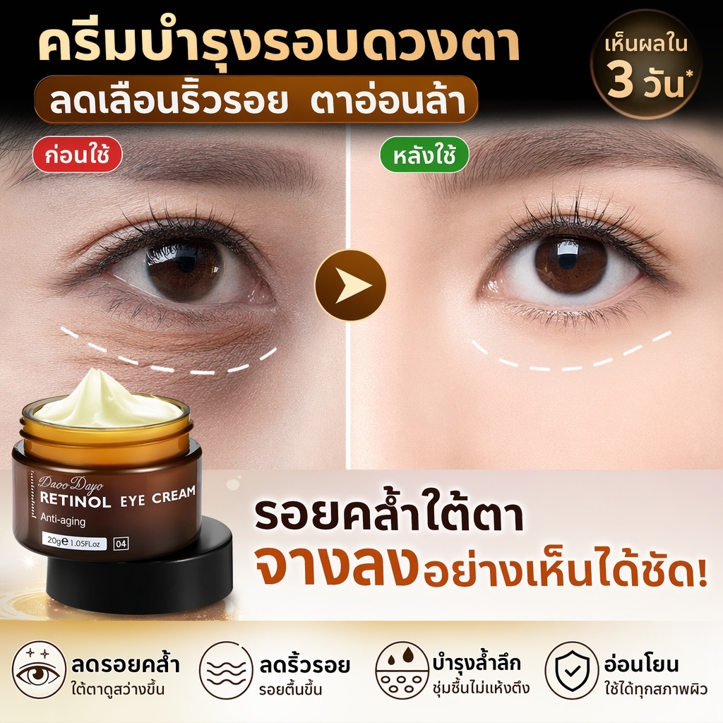 Retinol cream นำเข้าญี่ปุ่นเกาหลี ขนาด 20 กรัม ครีมลดริ้วรอย ต่อต้านริ้วรอย ปรับผิวหน้าใสขาว