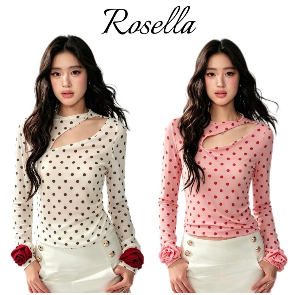 Rosella【สินค้าใหม่👗】เสื้อซีทรูตัวนี้โดดเด่นด้วยดีไซน์เปิดไหล่สุดเก๋ จุดเด่นอยู่ที่ปมดอกกุหลาบตรงข้อมือ