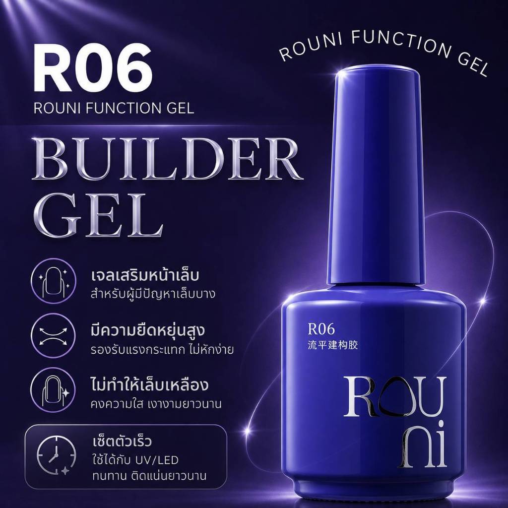 ROUNI🇨🇳 Basic Function gel #R06 Builder gel ยืดหยุ่นสูง ไม่เหลือง พร้อมส่ง