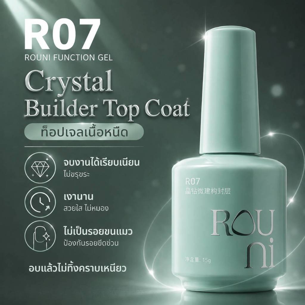 ROUNI🇨🇳 Basic Function gel #R07 Crystal Builder Top Coat ท้อปเจลเนื้อหนืดเล็กน้อย พร้อมส่ง