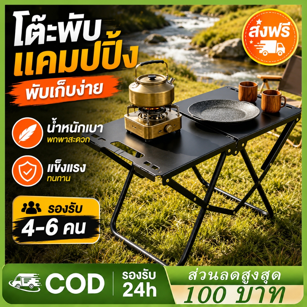 Havedee โต๊ะแคมป์ปิ้ง โต๊ะสนาม พับได้ โครงเหล็ก อเนกประสงค์ แคมป์ปิ้งปิกนิก