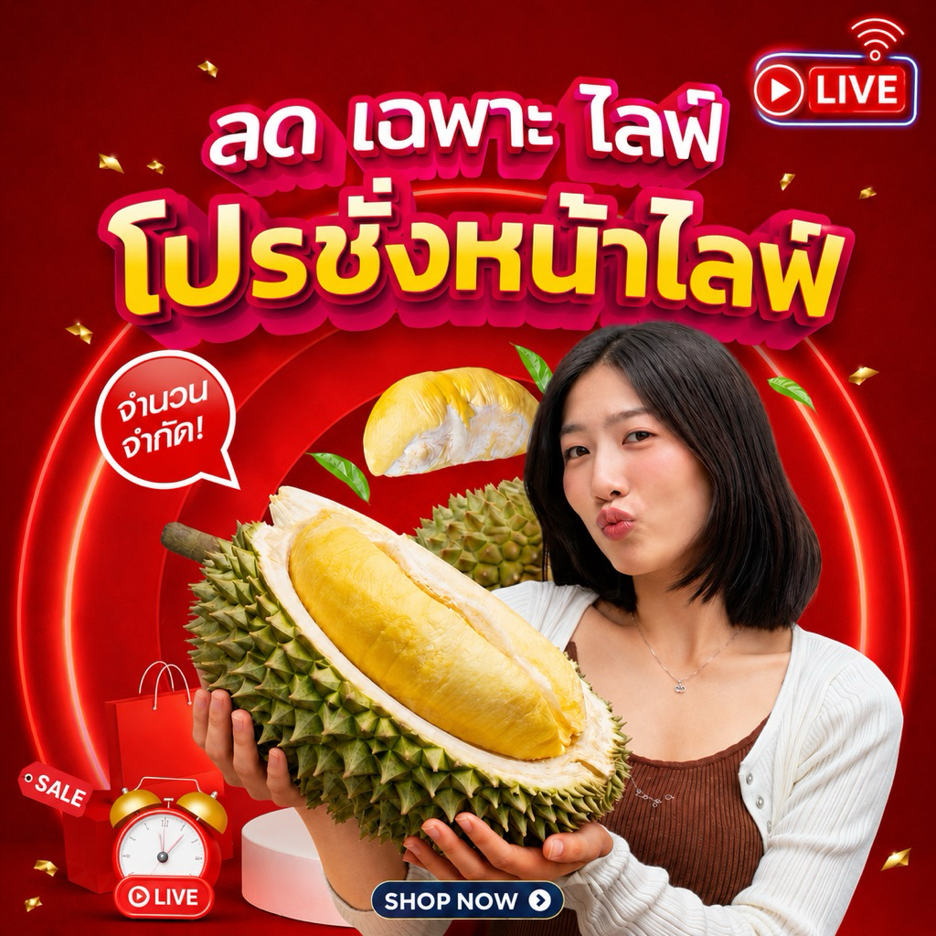 🔥โปรชั่งหน้าไลฟ์‼️(ส่งฟรี)🌟ทุเรียนจันทบุรี✅