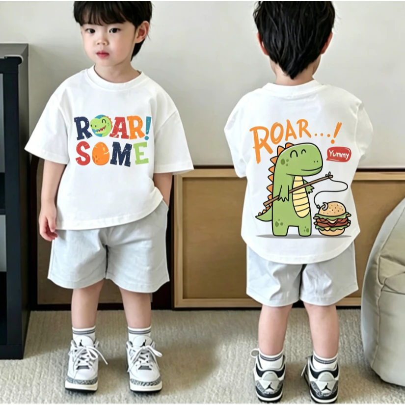 COD[จัดส่งตลอด24 ชั่วโมง]มาใหม่เด็กแขนสั้นเสื้อยืดฤดูร้อนการ์ตูนพิมพ์รอบคอ ขนาดเหมาะสำหรับเด็กอาย 90-150