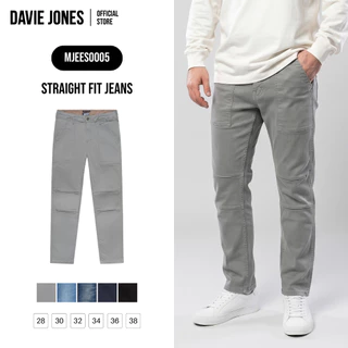 DAVIE JONES [BE FEARLESS] กางเกงยีนส์ผู้ชาย Straight Fit Jeans สีเทา น้ำเงิน กรม กรมเข้ม ดำ ES0005