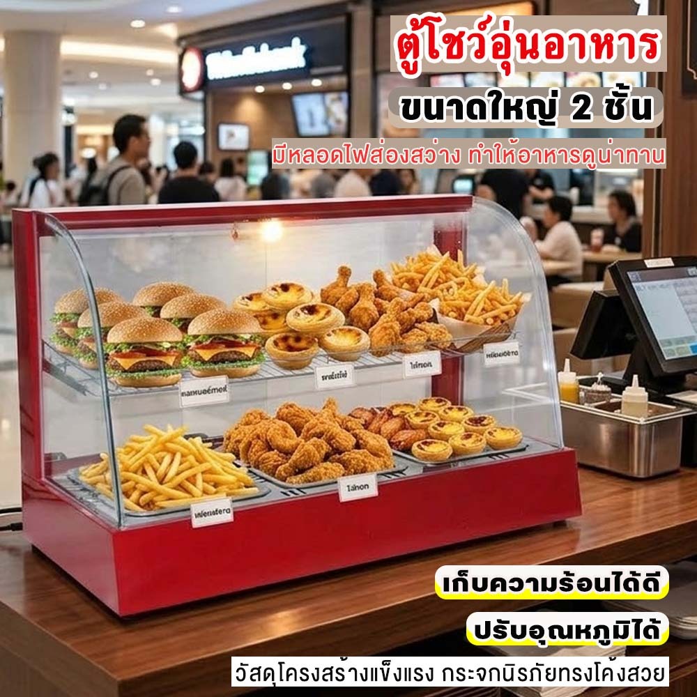 JTL ELECTRIC ตู้โชว์อุ่นอาหารไฟฟ้า ควบคุมอุณหภูมิ 30–85°C มีตัวเลือกขนาดสินค้า กระจกโค้งใสเหมาะสำหรั