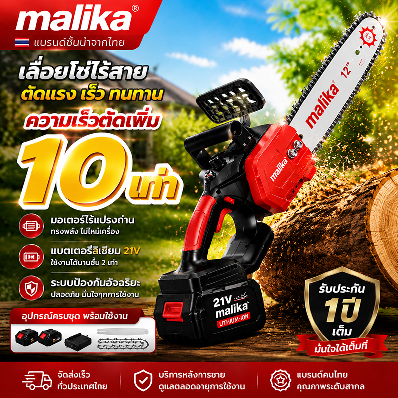 🔥รับประกัน 10 ปี🔥เลื่อยไฟฟ้าไร้สาย 12 นิ้ว 9999W  ใช้สำหรับสร้างกิ่งไม้และตัดไม้ เลื่อยใช้แบตเตอ เลื่อยยนต์ตัดไม้ เลื่อย