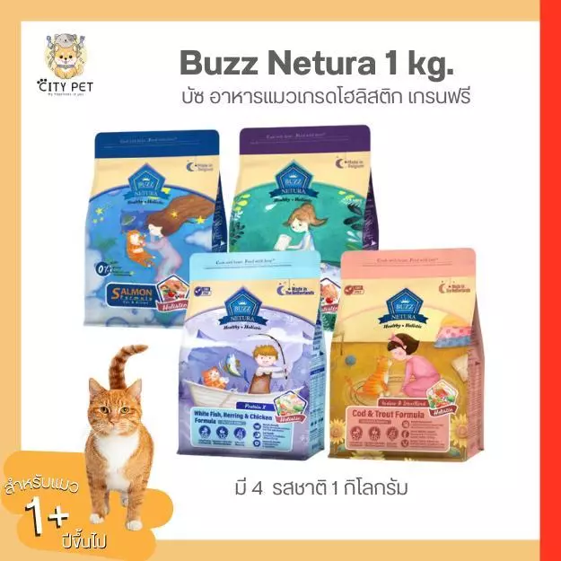 Buzz Netura บัซซ์ อาหารแมวสูตรโฮลิสติก-เกรนฟรี ขนาด 1กก.