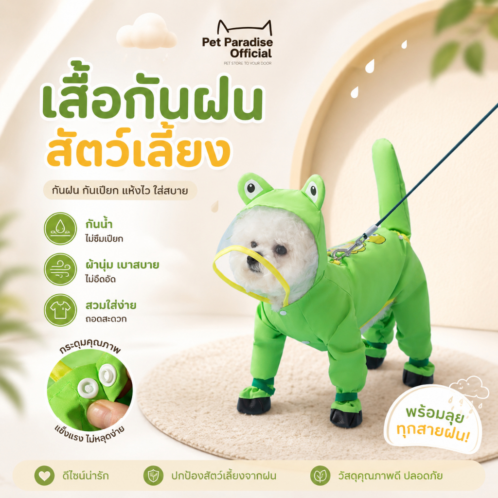 🌈PetParadise.th✨เสื้อกันฝนสัตว์เลี้ยง เสื้อกันฝนสุนัข เสื้อกันฝนแมว ใส่สบาย ระบายอากาศได้ดี