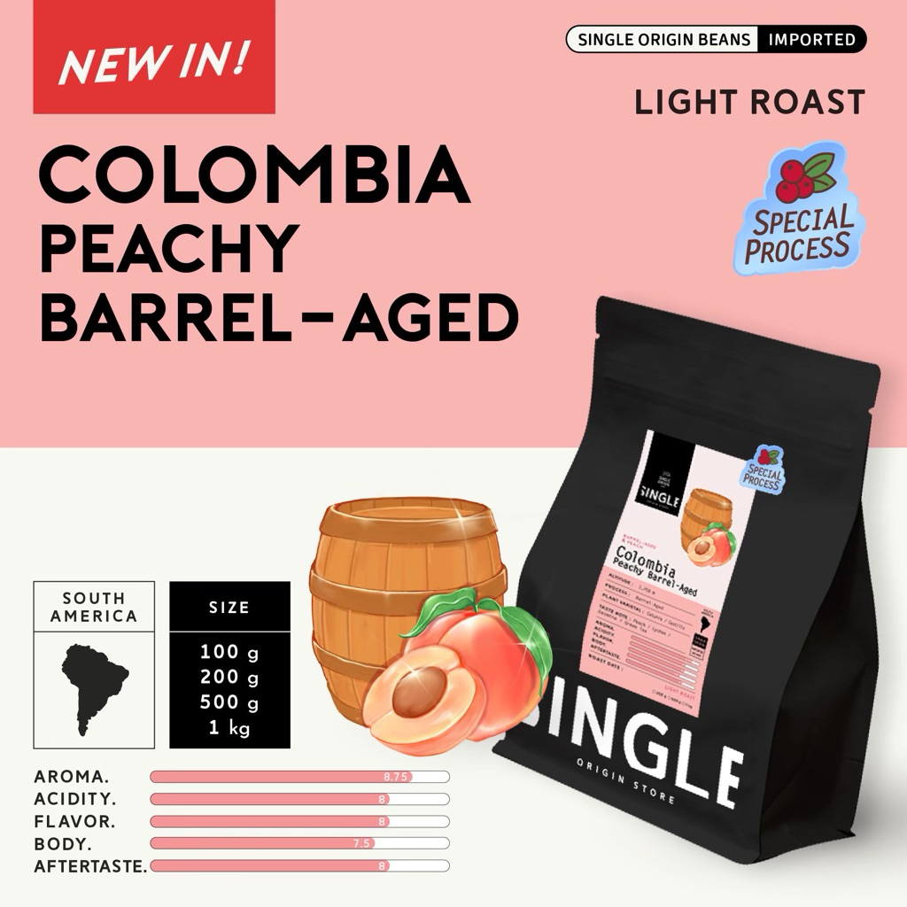 เมล็ดกาแฟคั่วอ่อน Colombia Peachy Barrel-Aged (Specialty Coffee)