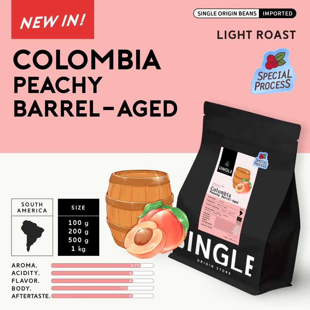 เมล็ดกาแฟคั่วอ่อน Colombia Peachy Barrel-Aged (Specialty Coffee)