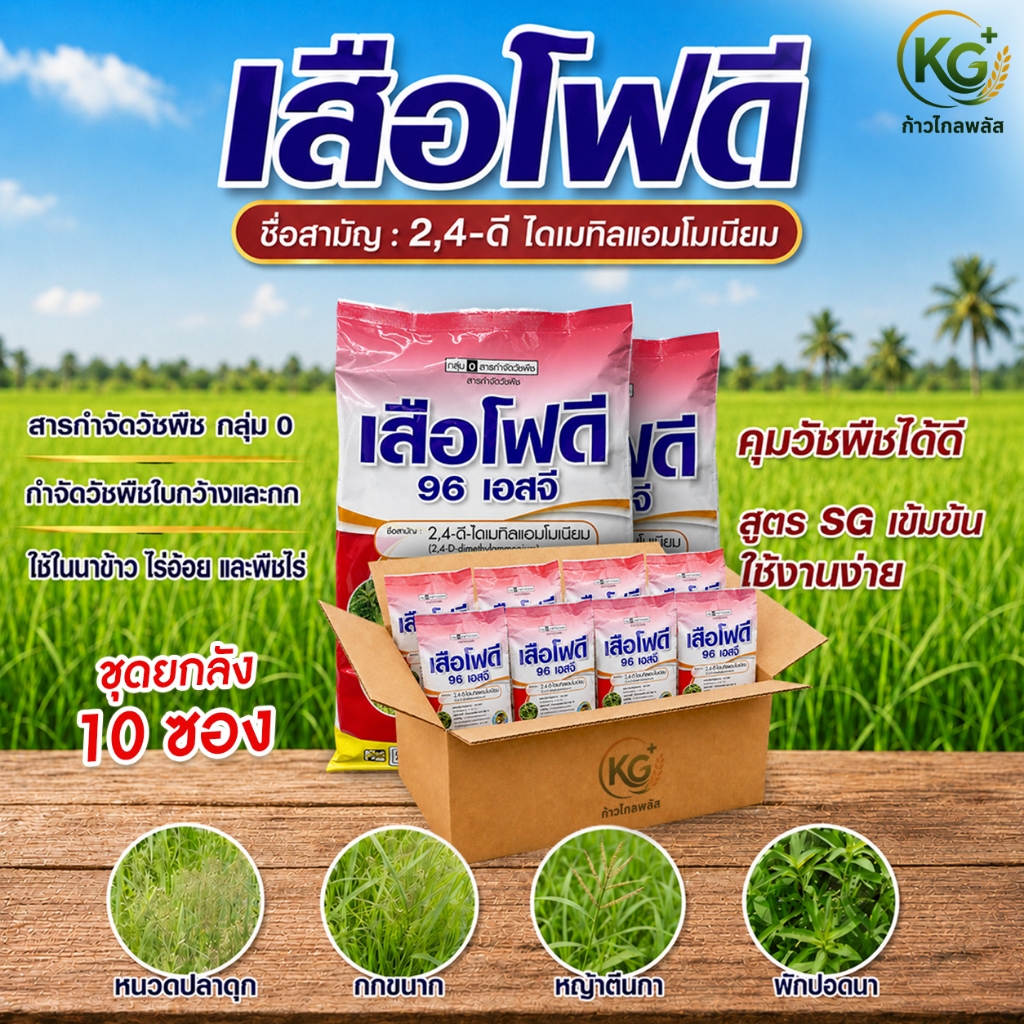 เสือโฟดี 96 SG 2,4-D (ขนาด1กิโลกรัม/ยกลัง10ชิ้น ) สูตรเกล็ด ยากำจัดวัชพืชใบกว้างและกก