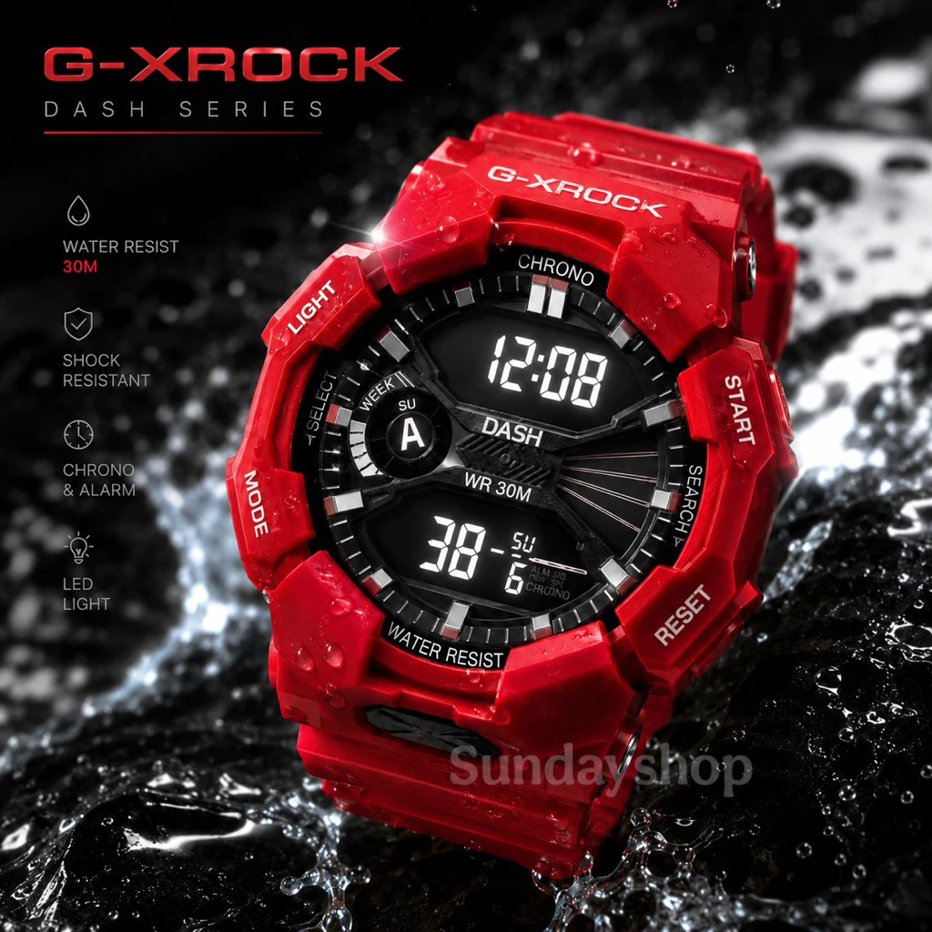 (GX-02) นาฬิกาข้อมือSport กันน้ำ ไฟLED ทรงSport สวย สุดฮิต