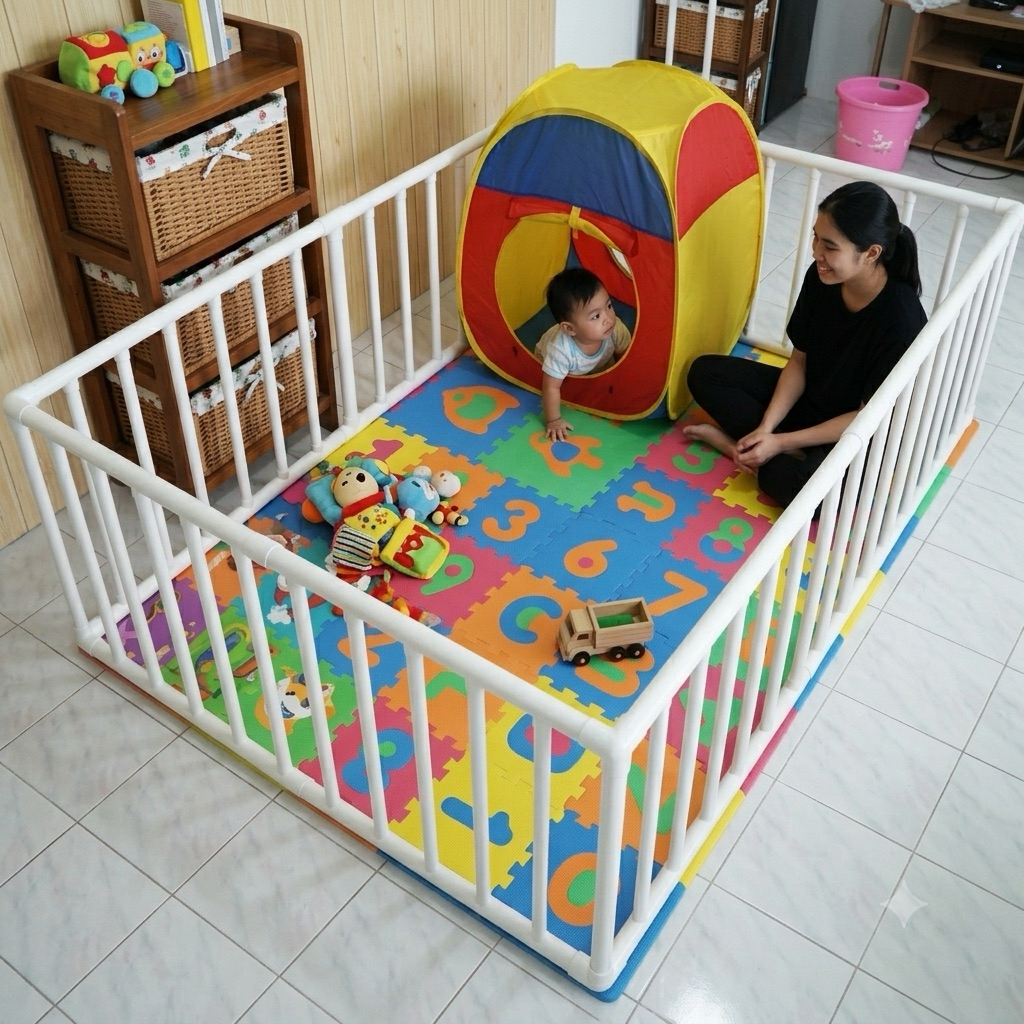 1x1.5m. พร้อมส่ง คอกกั้นเด็กขนาด 100x150cm. สูง60cm. และ 100x100cm. (เลือกขนาดก่อนสั่งซื้อ)