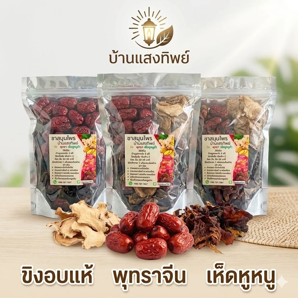 ชาสมุนไพรต้ม#100กรัม#เห็ดหูหนู,พุทราจีน,ขิงแห้ง,หญ้าหวานแถมถุงต้มชา