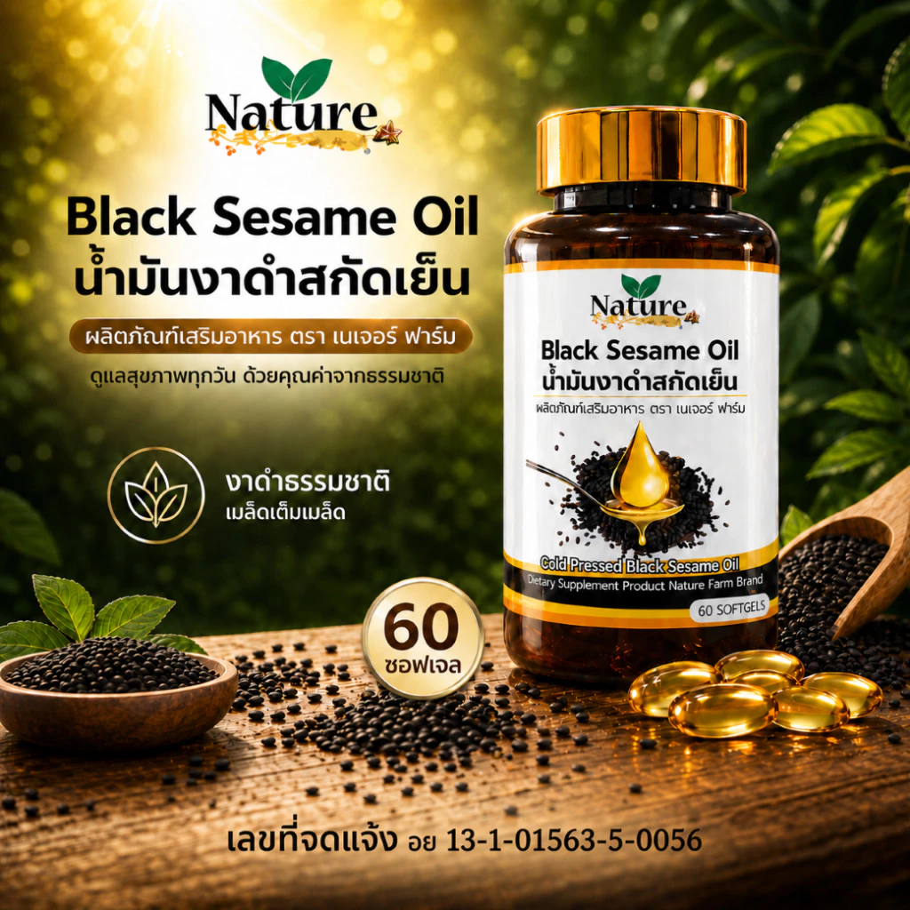 🔥พร้อมส่ง🔥 น้ำมันงาดำ สกัดเย็น 60 แคปซูล 500mg ซอฟเจล