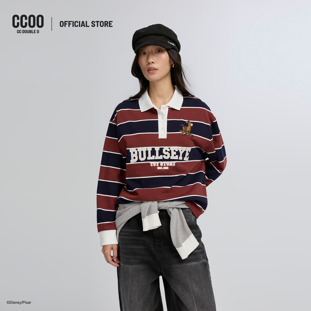 CC DOUBLE O TOY STORY BULLSEYE STRIPED RUGBY POLO ผู้หญิง เสื้อโปโลรักบี้ลายทาง Bullseye รุ่น O26WGW