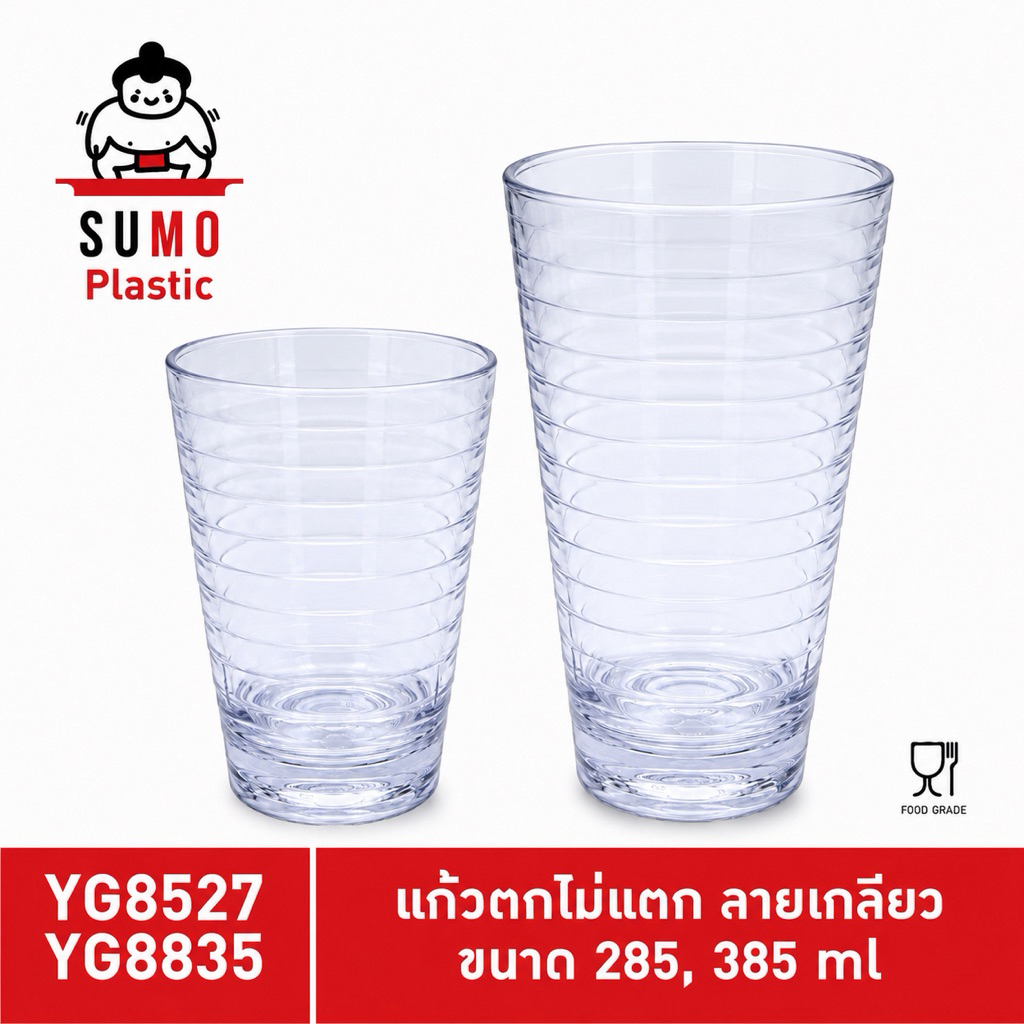 SUMO แก้วน้ำใสตกไม่แตก โพลีคาร์บอนเนต ลายเกลียว แก้วโพลีคาร์บอเนต ขนาด 285, 385 ml