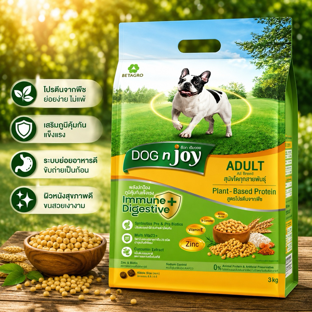 DOG n joy อาหารสุนัขโต แพลนต์เบส สูตรเจ เหมาะกับสุนัขแพ้ไก่แพ้เนื้อสัตว์