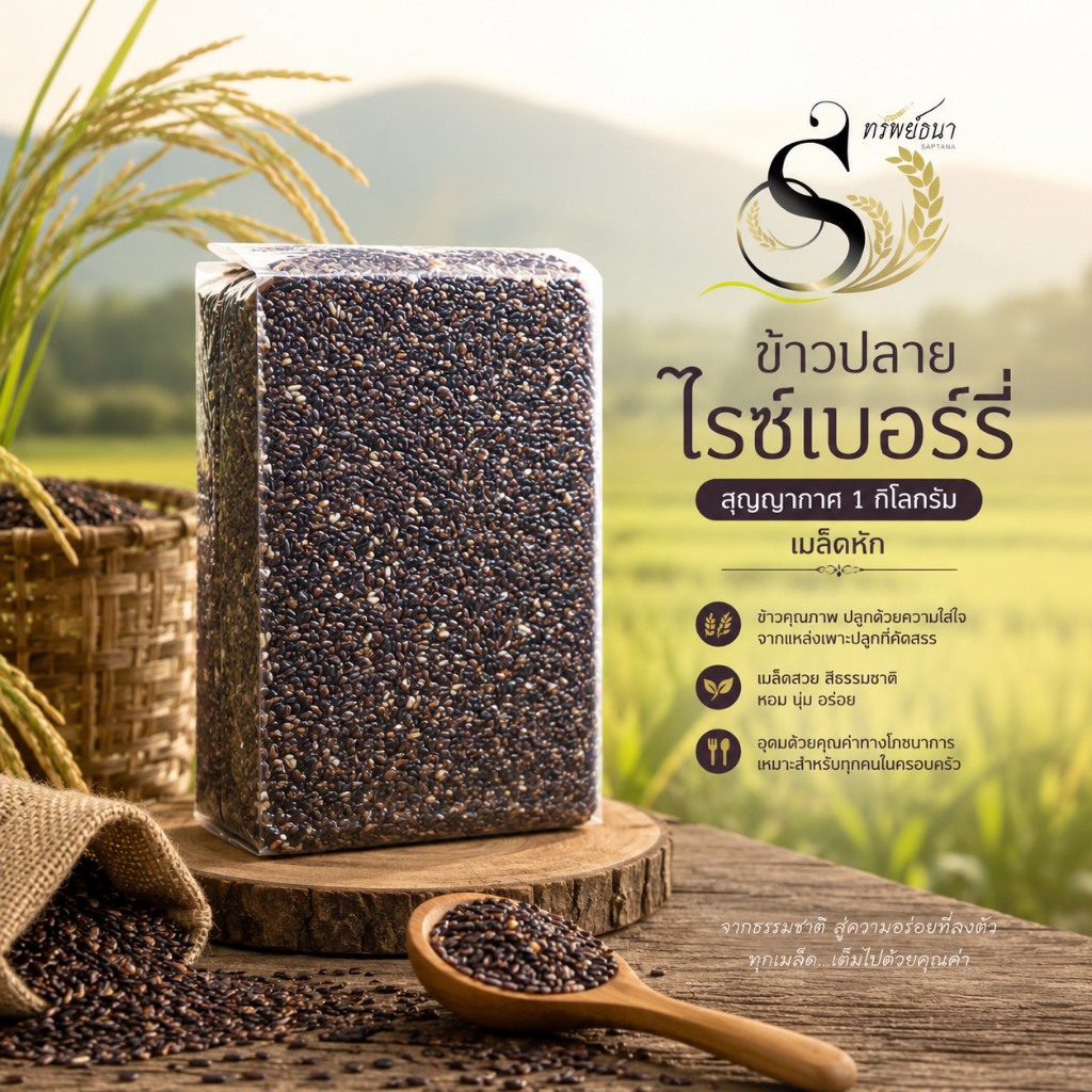 ข้าวปลายไรซ์เบอร์รี่ หอมนุ่ม แพคสุญญากาศ1กิโลกรัม ตราทรัพย์ธนา