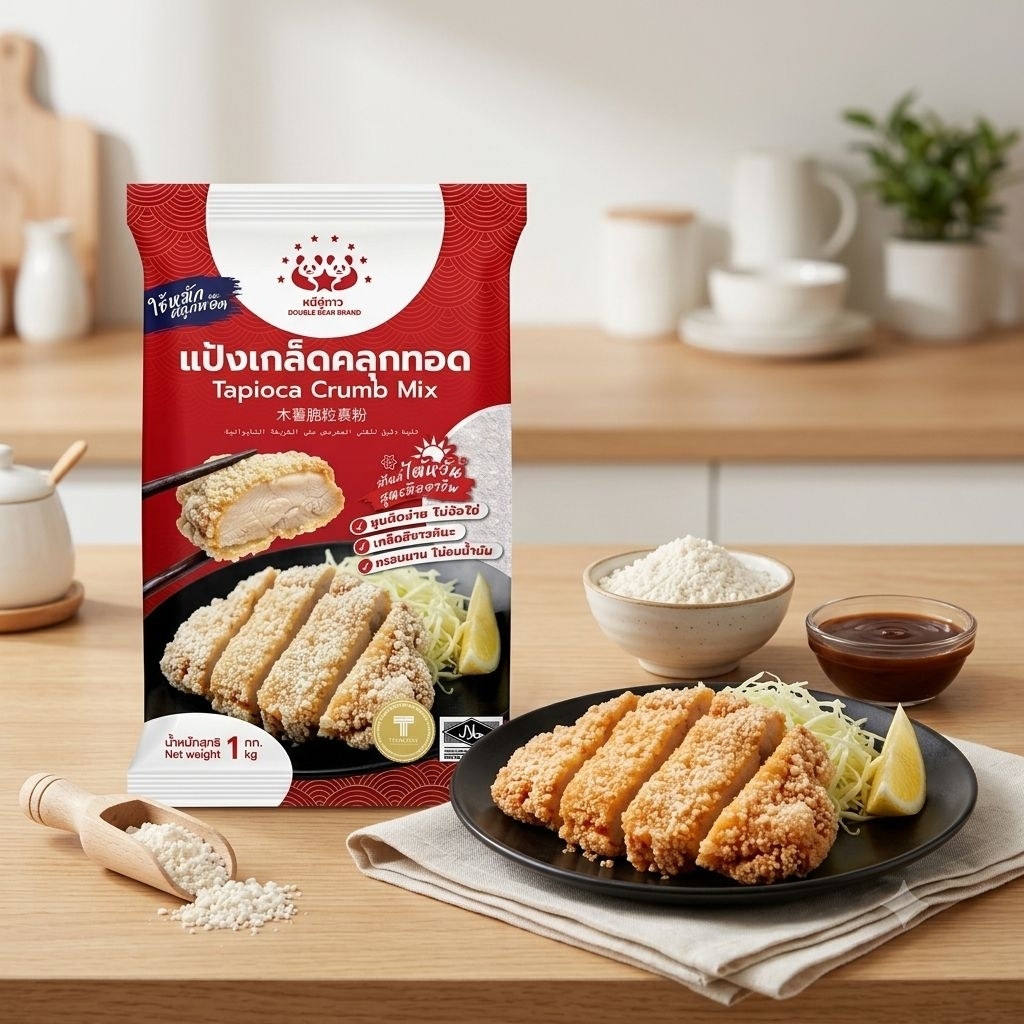 แป้งคลุกทอดสไตล์ไต้หวัน ตราหมีคู่ดาว (ถุง 1 kg) | สูตรมืออาชีพ กรอบนาน ไม่อมน้ำมัน | แป้งทำไก่ทอด XXL หมึกทอด