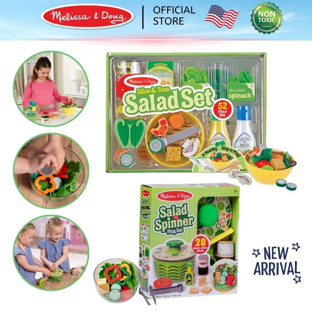 (ของแท้ USA) ของเล่นผักสลัดพร้อมอุปกรณ์ Salad Spinner & Salad Set Melissa Doug ของเล่นทำอาหาร ของเล่นครัวเด็ก 9310