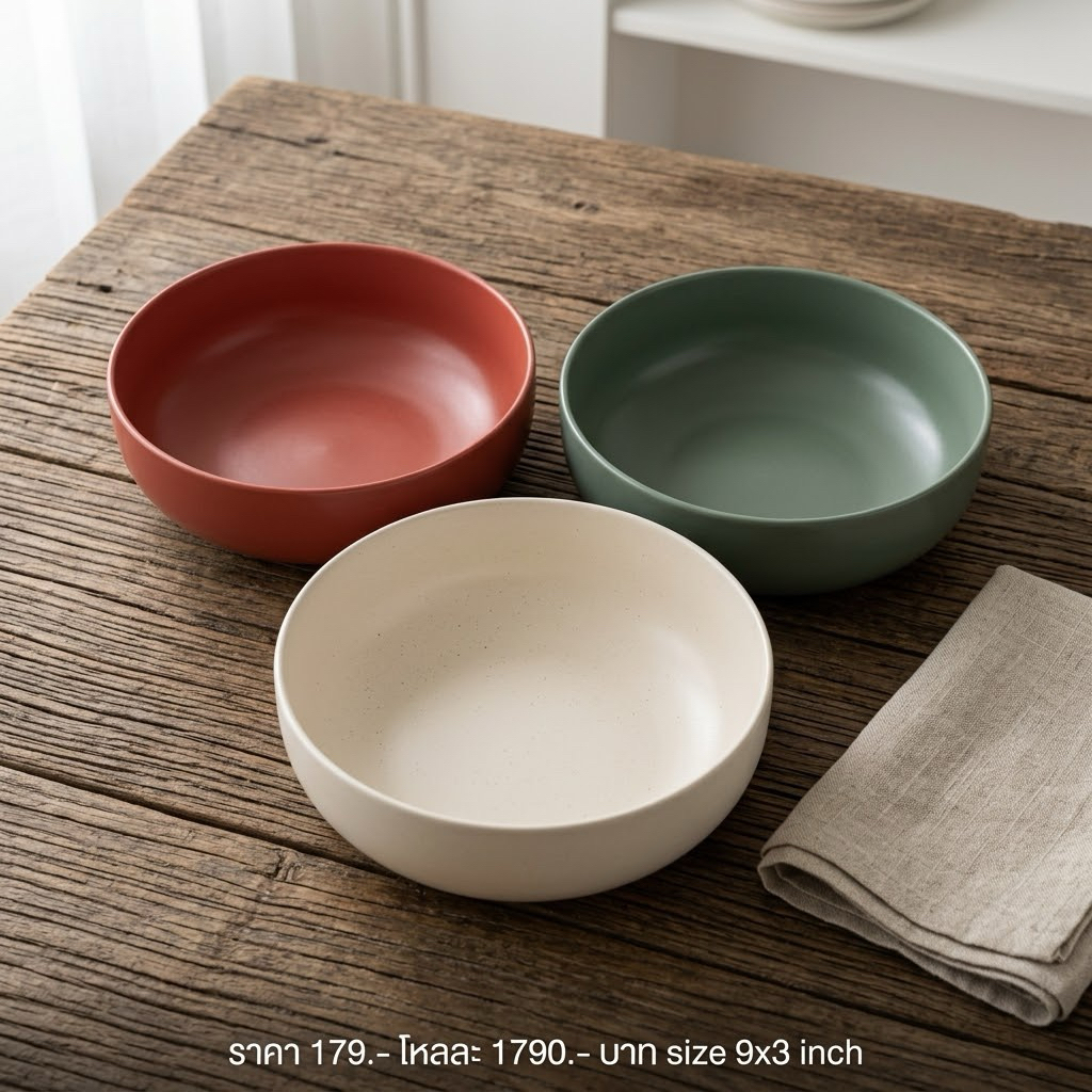 สินค้าพร้อมส่ง (หลุดคิวซี) ชามสลัด โบว์ Salad Bowl สไตล์ญี่ปุ่น ชามสลัด ขนาด 9 นิ้ว สามารถเข้าไมโครเวฟ เครื่องล้างจานได้