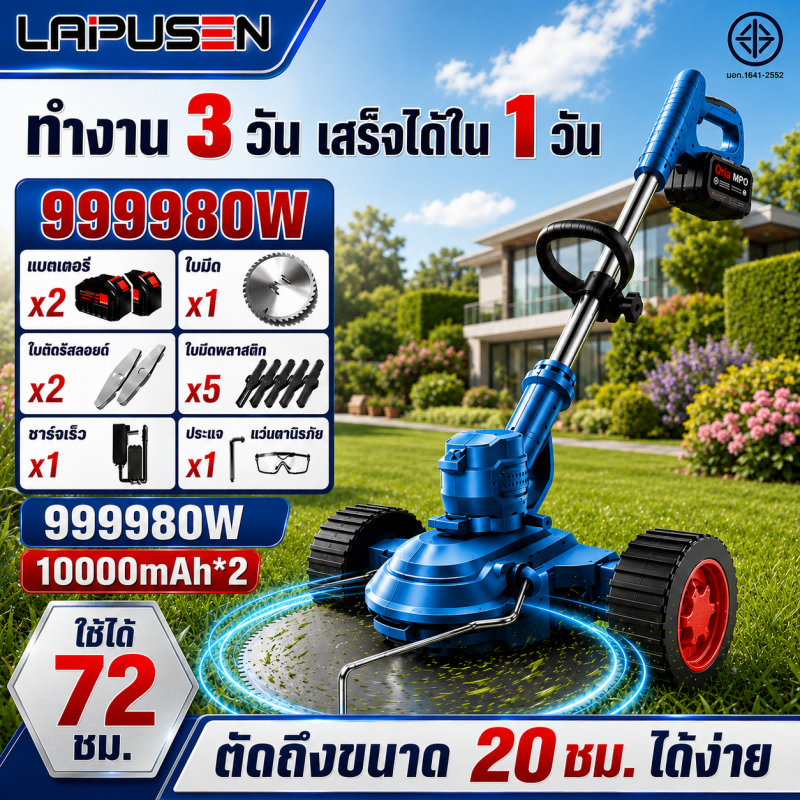【รับประกัน30ปี】LAPUSEN เครื่องตัดหญ้าไฟฟ้า อุปกรณ์ครบชุด พร้อมแบตเตอรี่ แถมฟรีแบต2ก้อน ง่ายต่อการพกพา ตัดหญ้าไฟฟ้า