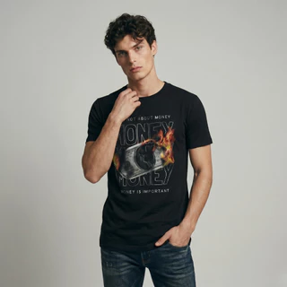 DAVIE JONES เสื้อยืด พิมพ์ลาย Graphic Slim Fit T-Shirt WA0288 สีดำ