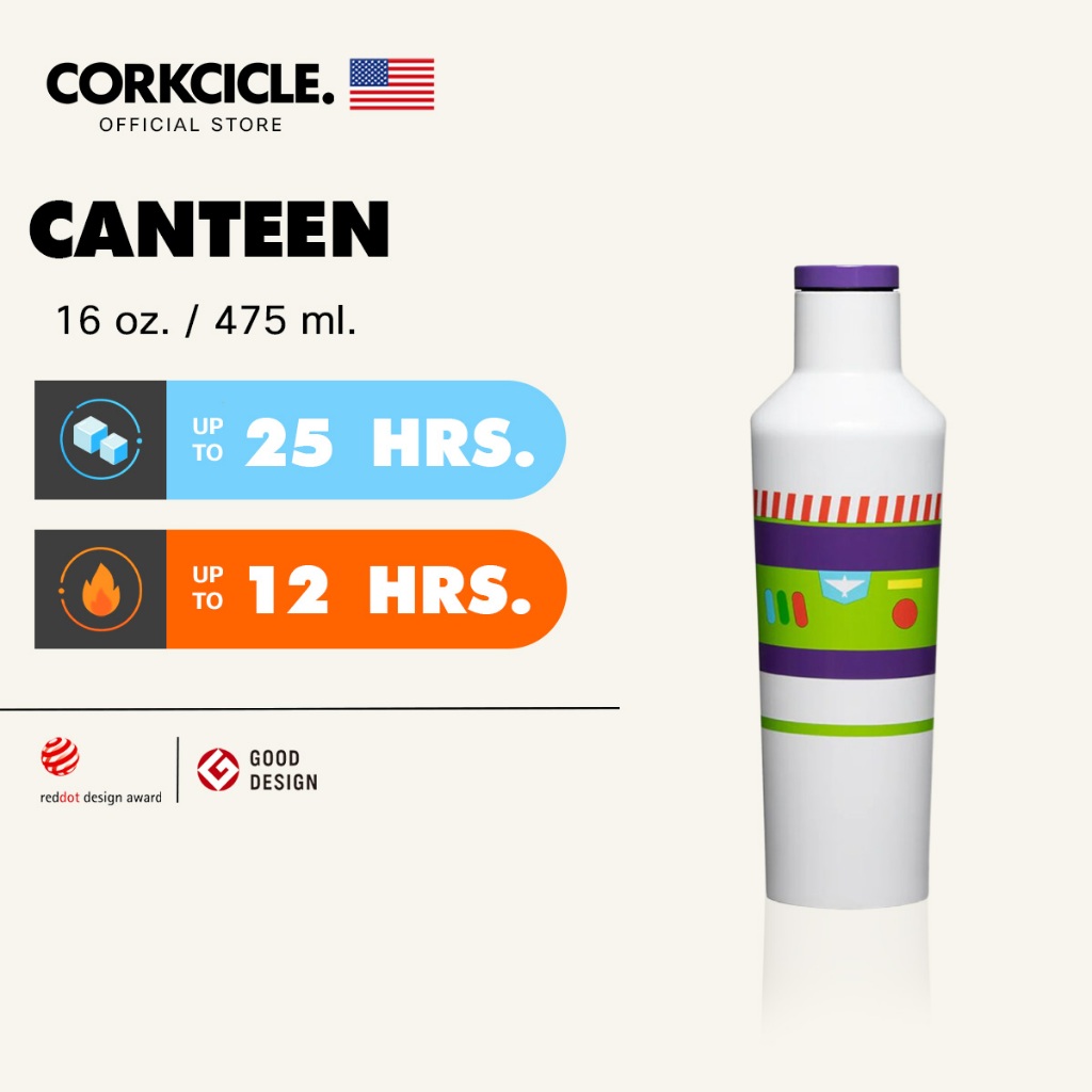 Corkcicle กระบอกน้ำ 16 oz (475 ml) Canteen | Disney D100 Buzz Lightyear ขาว | Keeps Cold เก็บเย็น 25hrs | ขวดน้ําพกพา