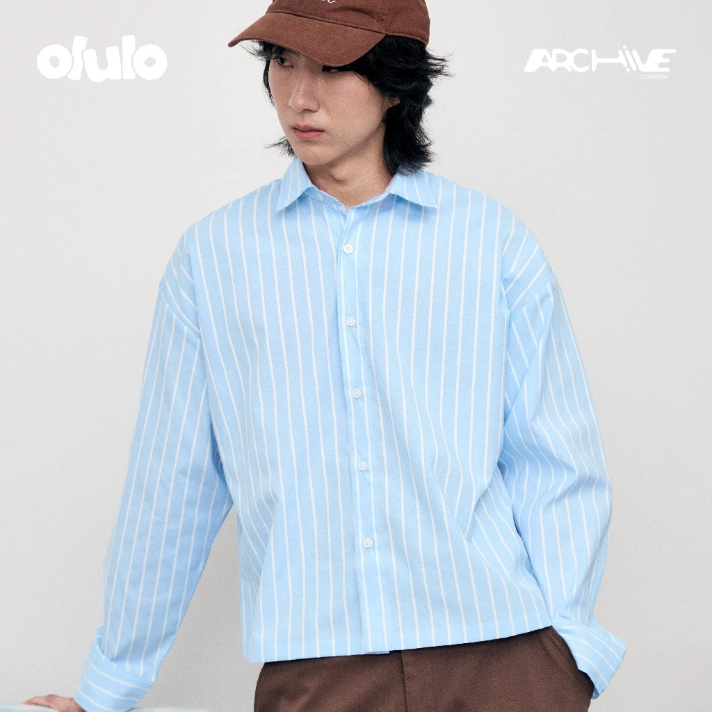 olulo Archive - Boxy Long Sleeves Shirt เสื้อเชิ้ตแขนยาวสีฟ้าอ่อนทรง Boxy