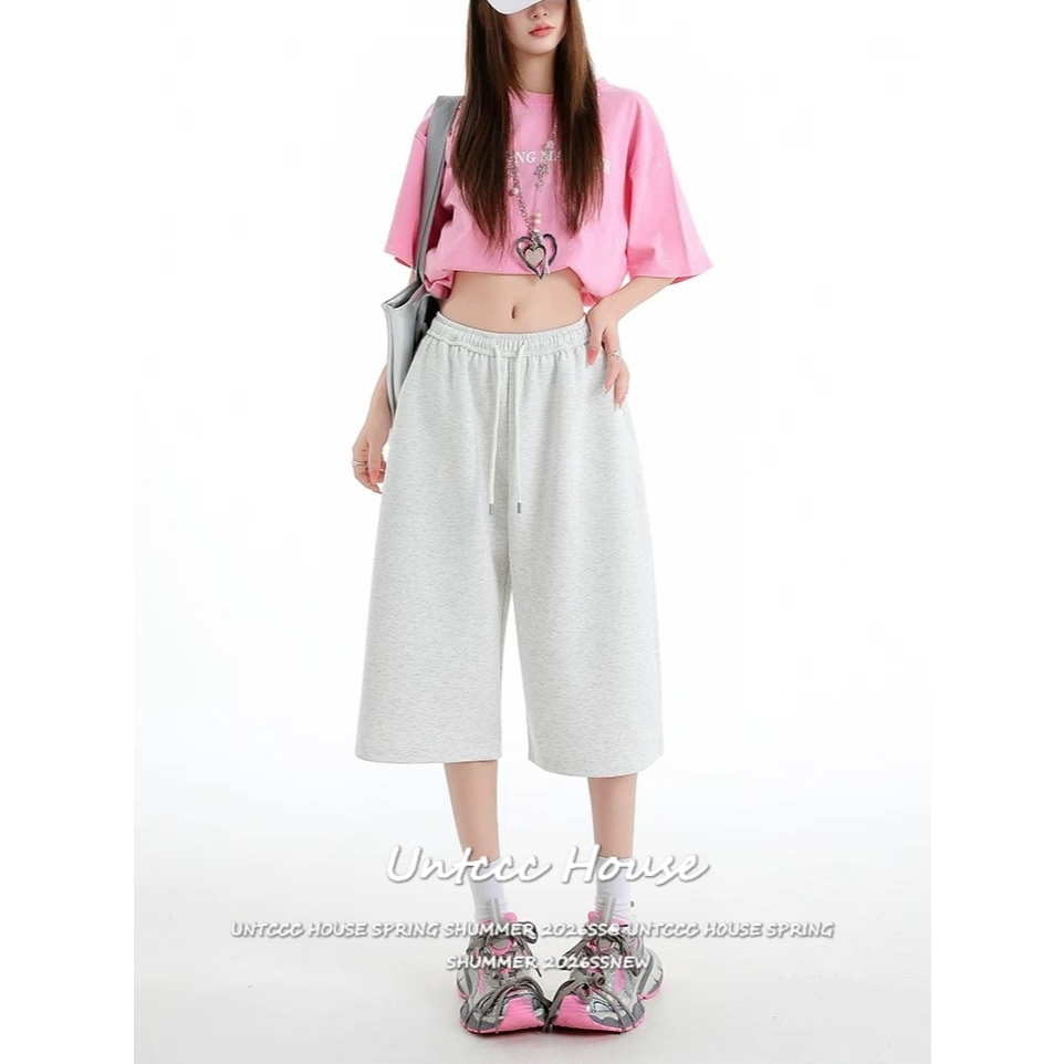 [Minimalist Cropped Sweat Culottes]กางเกงครอปผ้าสเวตสไตล์มินิมอลประจำวัน สีพื้นคลาสสิกเหมาะแต่งตัวออกไปเที่ยวถ่ายรูป