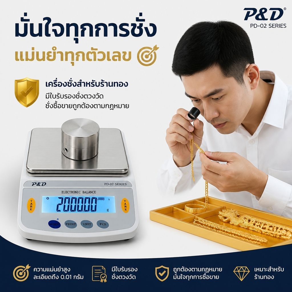 เครื่องชั่งดิจิตอลความละเอียดสูง 2200 g. 3200 g. 5200 g. (ทศนิยม 2 ตำแหน่ง) ยี่ห้อ P&D รุ่น PD02