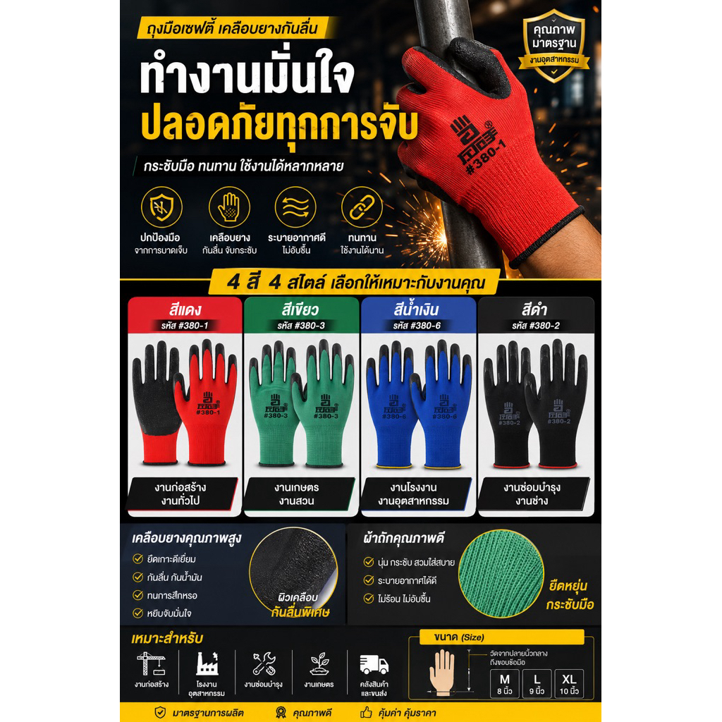 ถุงมือกันบาด พร้อมส่งทุกสี ฟรีไซส์ ขายต่อคู่