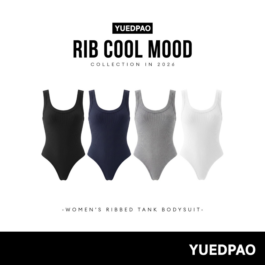 Yuedpao Women's Ribbed Tank Bodysuit บอดี้สูทผู้หญิง ผ้าร่อง ทรงสวยเข้ารูป สีพื้น ใส่สบาย ระบายอากาศได้ดี (4 สี)