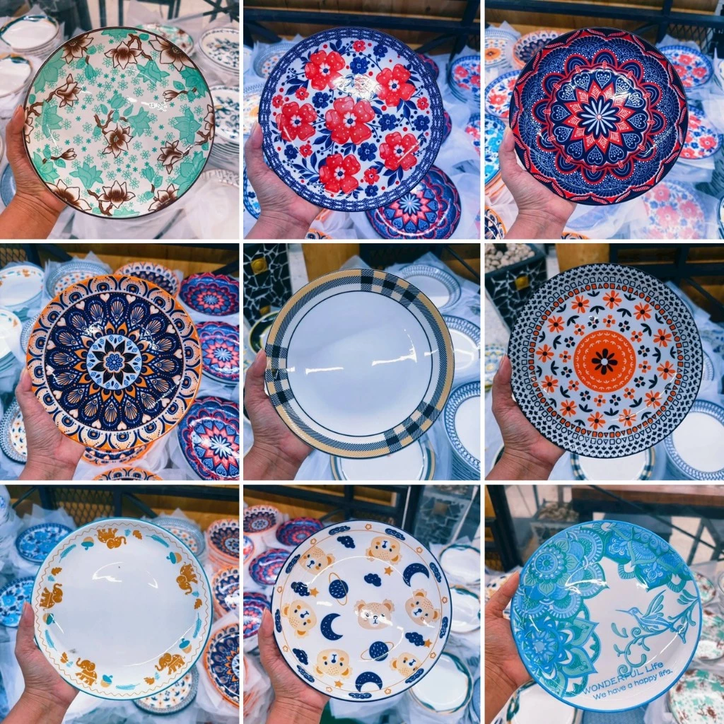 จานเซรามิก 8 นิ้ว จานข้าว จานลายหิน มีหลายสีให้เลือก จานก้นตื้น จานเซรามิกเนื้อดี เข้าไมโครเวฟได้