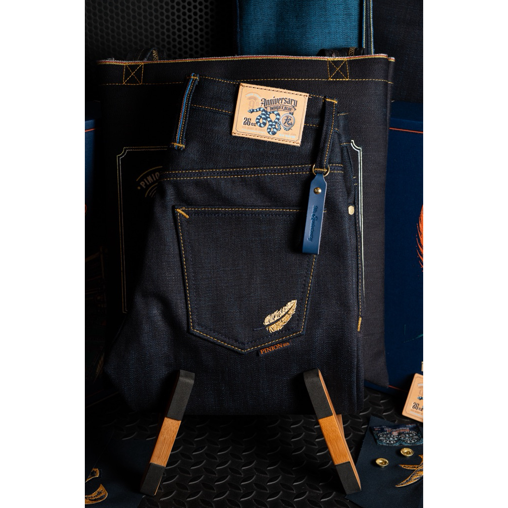 Pinion Denim 26oz BY Okayama Denim9thครบรอบ9ปี (เฟดฟ้าสายรุ่งเมื่อผ้าเกิดการขาดสกิด)