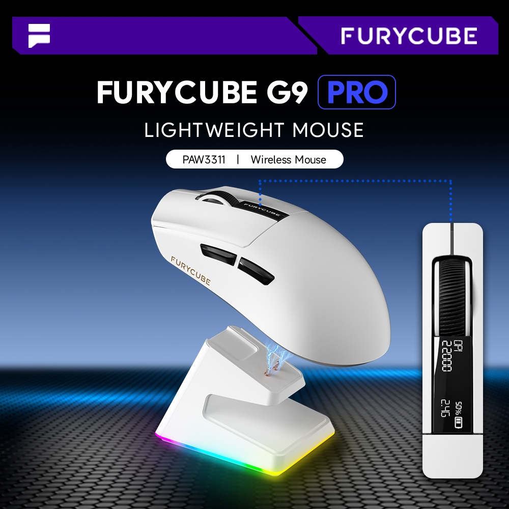 FURYCUBE G9 Pro เมาส์ไร้สาย PAW3311 เมาส์เกมมิ่งสำหรับสำนักงานน้ำหนักเบาพิเศษ 22k DPI
