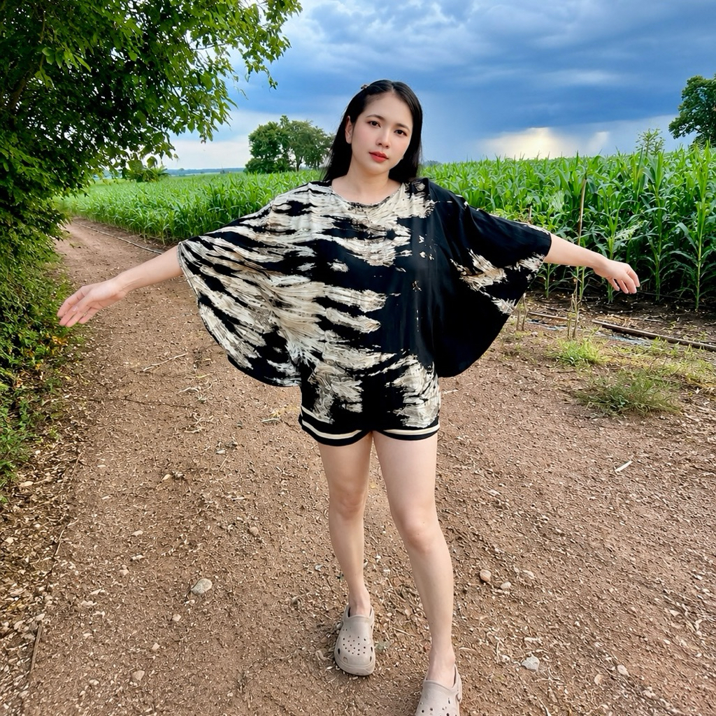 🤍🖤เสื้อมัดย้อม ค้างคาวสีดำมงคล(Black Batwing Luck Series)