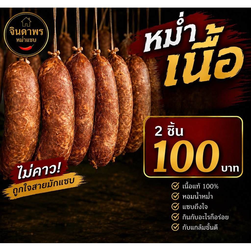 หม่ำเนื้อ 2 ชิ้น ตลาดหม่ำช่องสามหมอ ของฝากจังหวัดชัยภูมิ