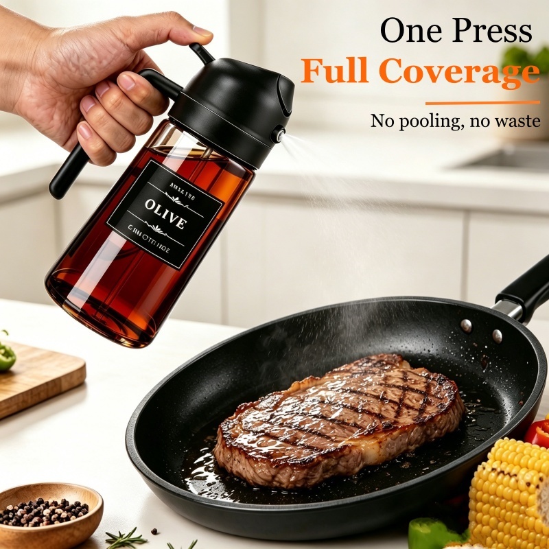 2-in-1 Glass Oil Dispenser & Sprayer - 16oz/470ml Leakproof Olive Oil Sprayer Bottle for Cooking, Ai
