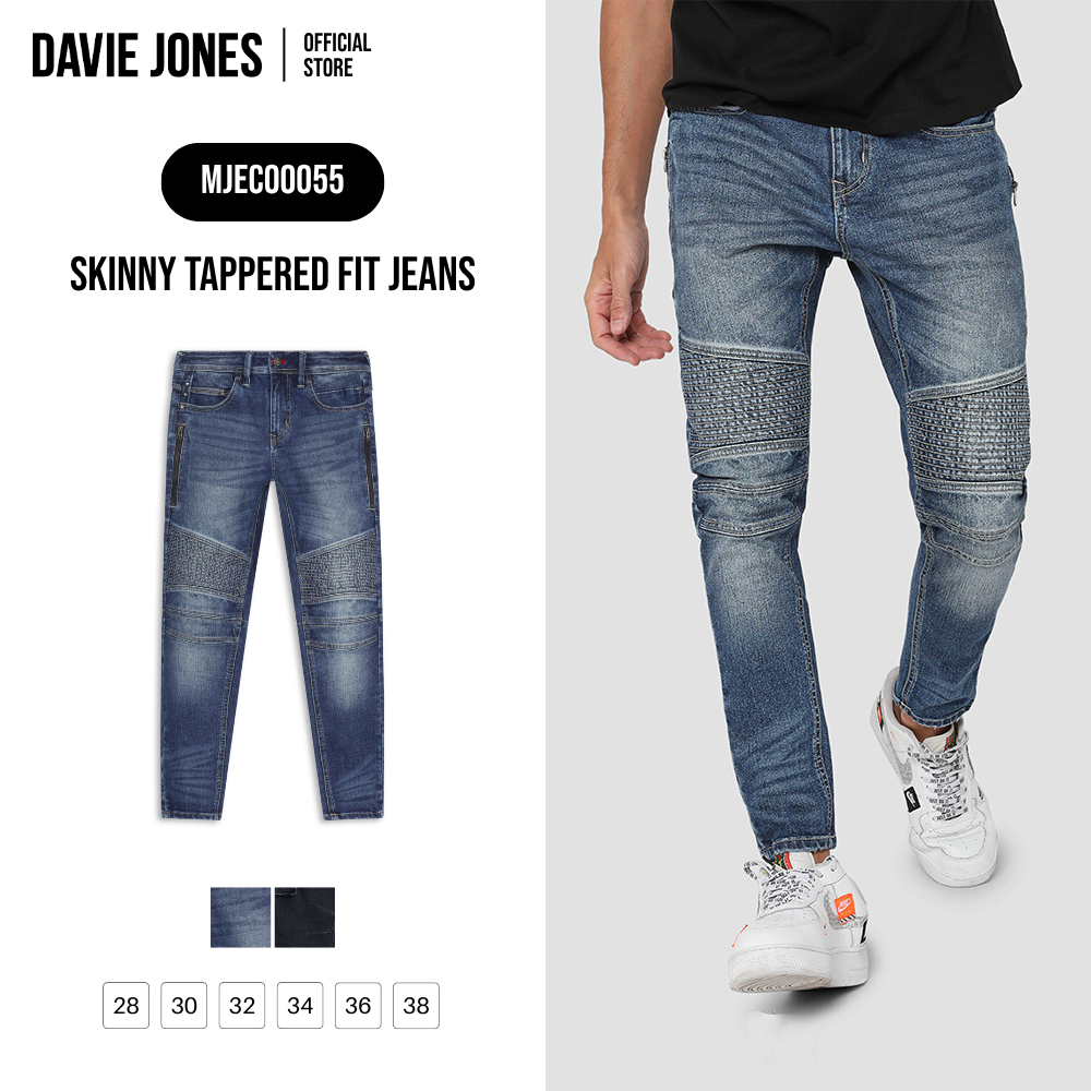 DAVIE JONES กางเกงยีนส์ Tapered Skinny Fit Jeans CO0055 สีดำ