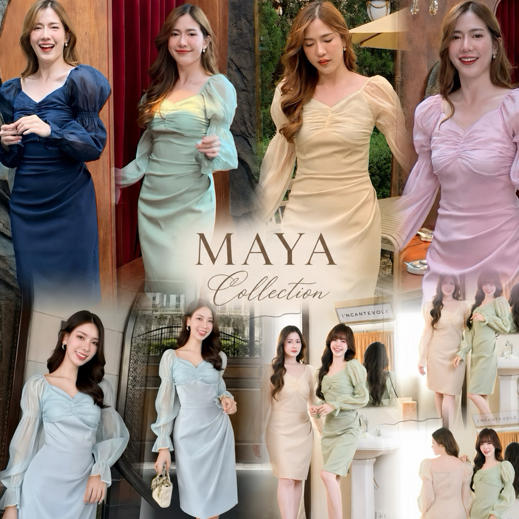 G094เดรสไปงานน่ารัก s m l xl  2xl เดรสไปงาน มีฟ้ามาเพิ่ม ชุดเดรสแต่งแขนน่ารักกก ใส่ได้หลายโอกาส