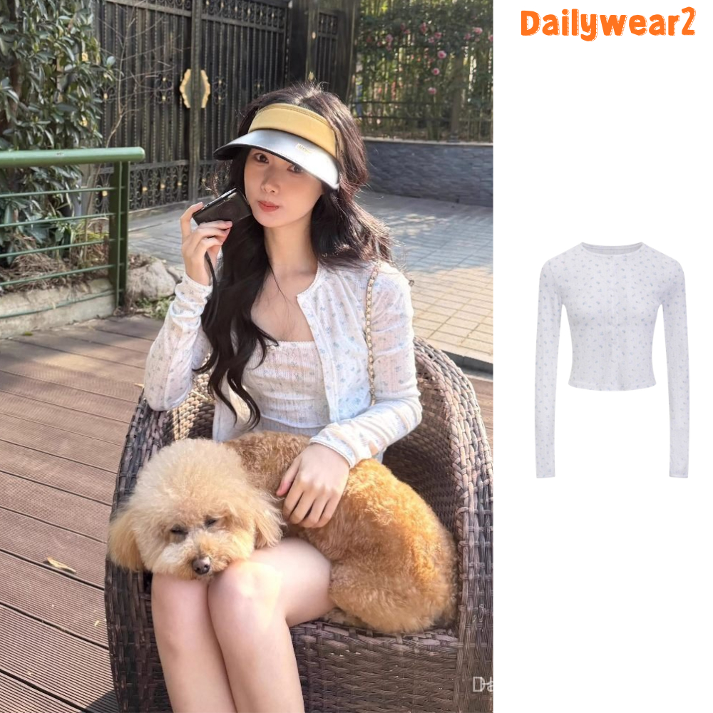 Dailywear พร้อมส่ง เสื้อคลุมกันแดดคาร์ดิแกนครอปแขนยาวสไตล์เกาหลี ลายดอกละเอียดสีขาว ผ้านุ่มต่อผิว เรียบง่ายแมทช์ได้หลาย