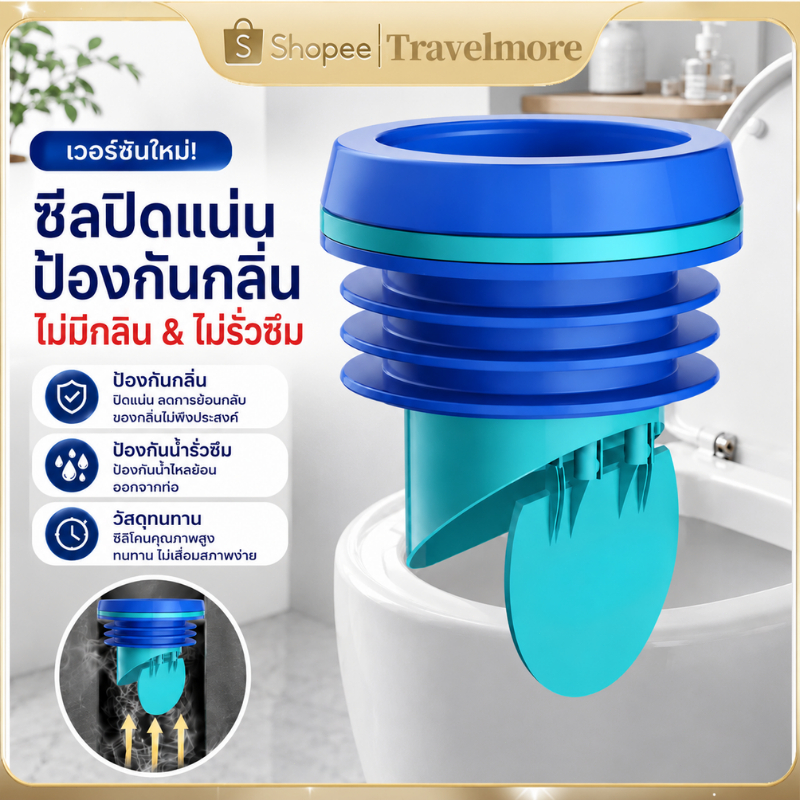 ซีลหน้าแปลนชักโครก กันกลิ่น กันรั่ว วาล์วกันกลิ่นแม่เหล็ก PVC ยางซีลโถสุขภัณฑ์ Universal ขนาด 90-110 มม.