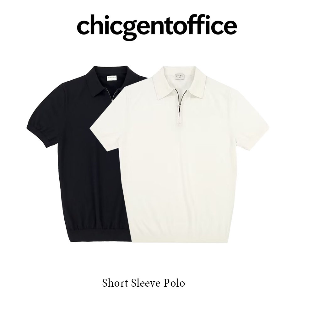 CHICGENT COD เสื้อโปโลแขนสั้น ผ้าถัก ซิป ปกเสื้อสีพื้น แขนสั้น สปอร์ต ลำลอง ฤดูร้อน