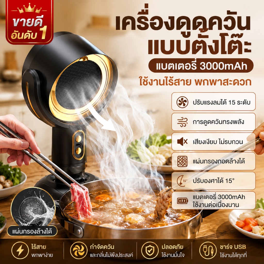 [พร้อมส่ง] เครื่องดูดควันตั้งโต๊ะ ไร้สาย มีแบตในตัว 2400mAh เครื่องดูดควันมินิ ฟอกอากาศ พกพาง่าย สำหรับหมูกระทะ ปิ้งย่าง