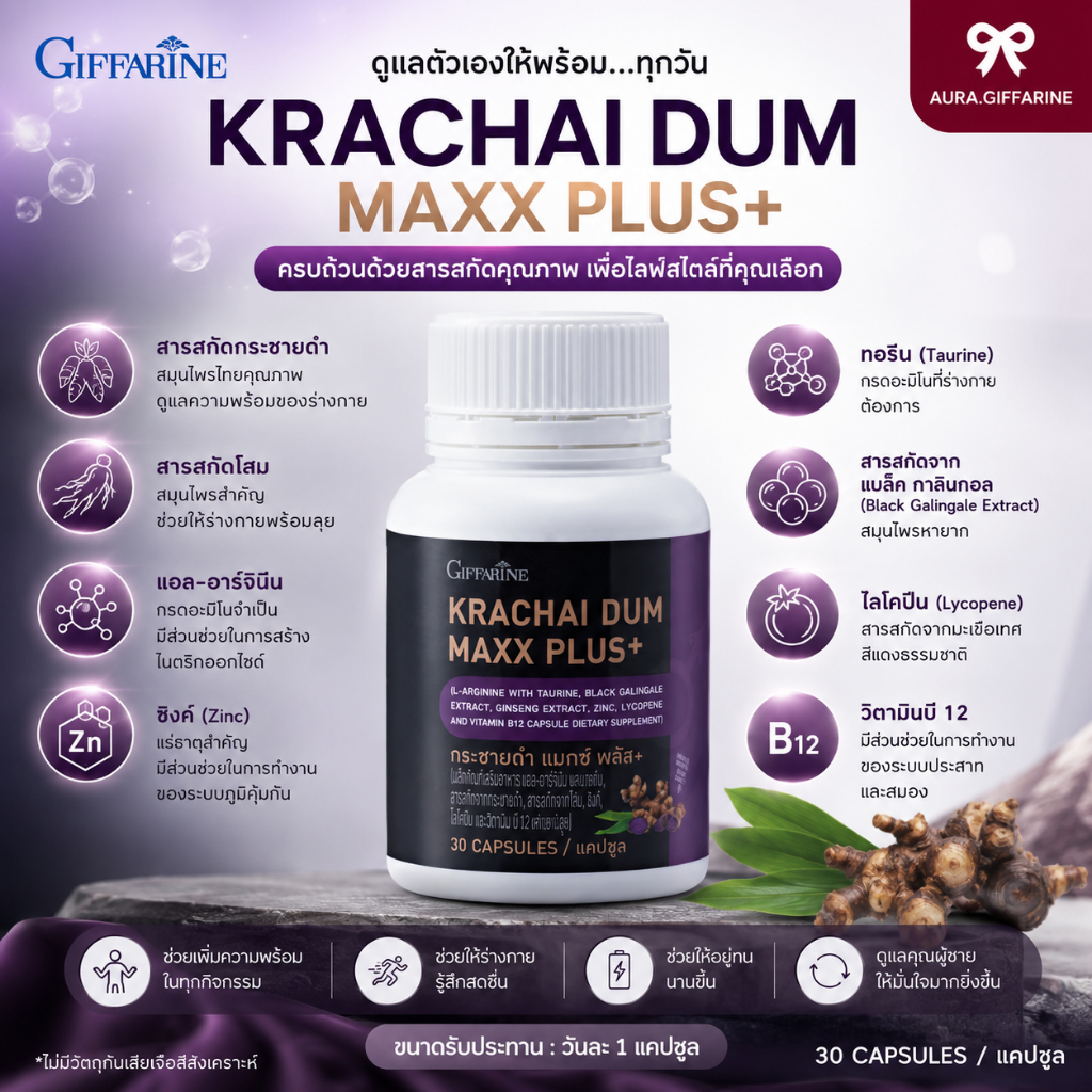 กระชายดำ กิฟฟารีน กระชาย แมกซ์ พลัส+ Krachai Dum Maxx Plus+ ของแท้