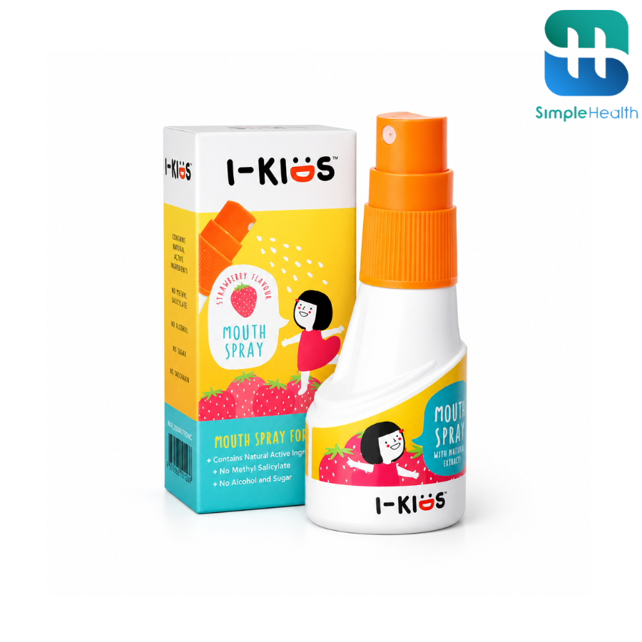Simple Health สเปรย์พ่นคอ สำหรับเด็ก สเปรย์พ่นปาก I-Kids Spray พกพาได้สะดวก รสสตรอว์เบอร์รี่ 15 มล.